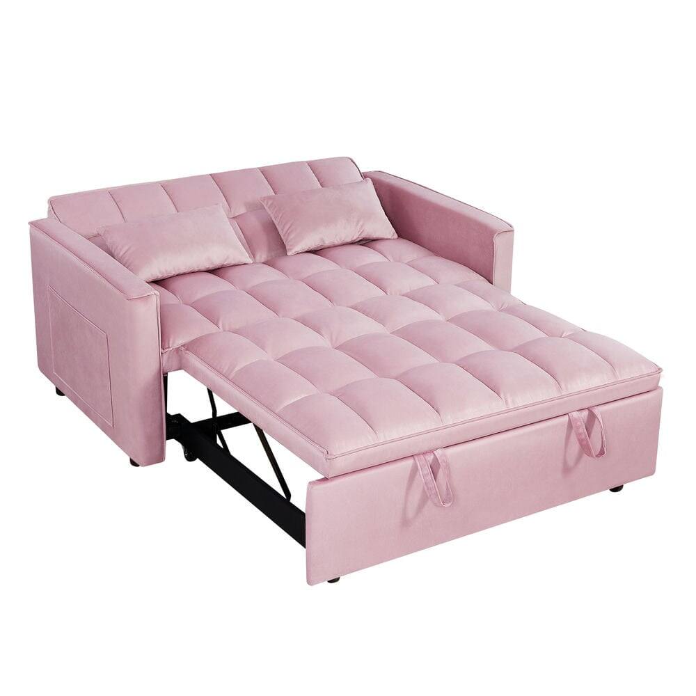 Left. Kadyn - 54 Inch Adjustable Backrest Sofa, Sofa Bed, Futon Sofa with Double Armrest and Pouch for Living Room - Pink.