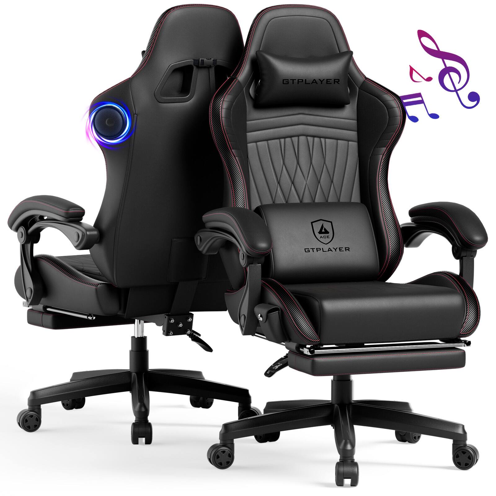 GTPlayer - PC Gaming Chair with Speakers Video Computer Chair - Red