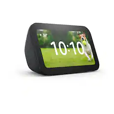 Front. Amazon - Amazon Echo Show 5 (newest model), Smart display with Alexa+, 2x the bass and clearer sound - Charcoal.
