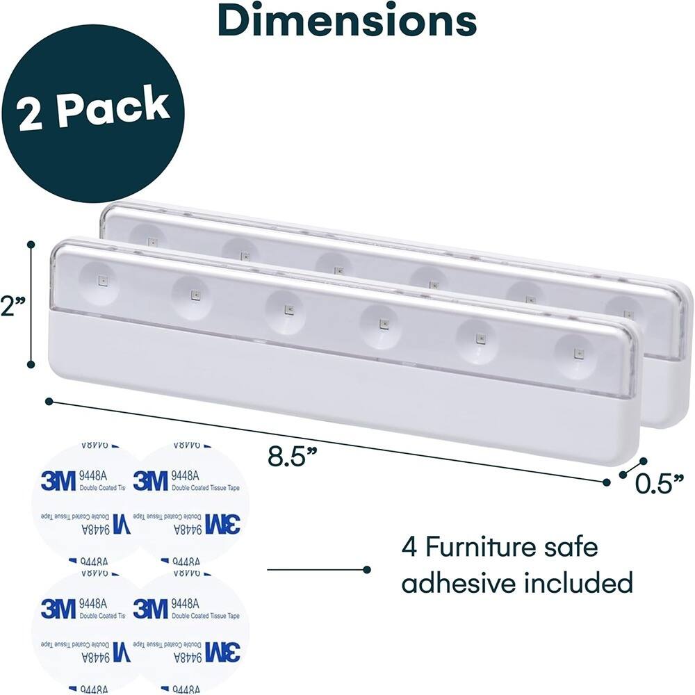 Dimensions  
2 Pack  
2" x 8.5" x 0.5"  
3M Double Coated Tissue Tape 9448A  
4 Furniture safe adhesive included