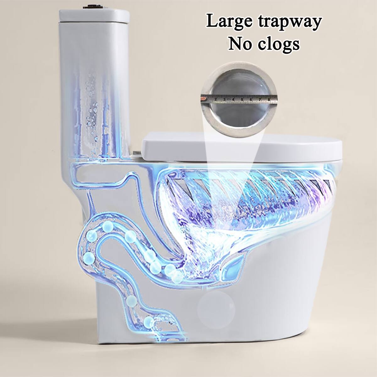 Large trapway  
No clogs