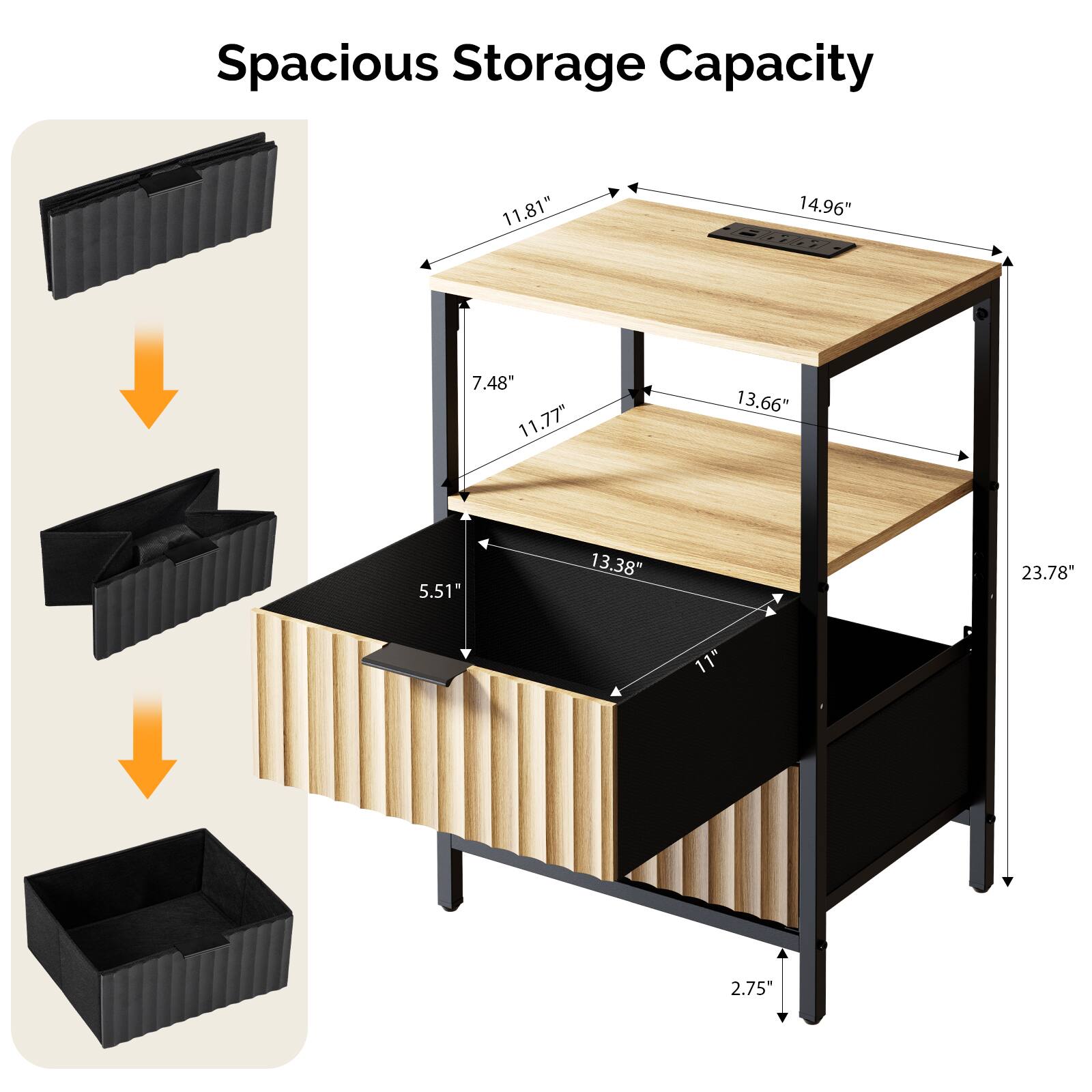 Spacious Storage Capacity

- 11.81"
- 14.96"
- 7.48"
- 11.77"
- 13.66"
- 5.51"
- 13.38"
- 23.78"
- 11"
- 2.75"