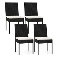Costway PE Wicker Patio Chairs Set of 4 Outdoor Dining Chairs with Cushions - Off White,Black - Front_Zoom