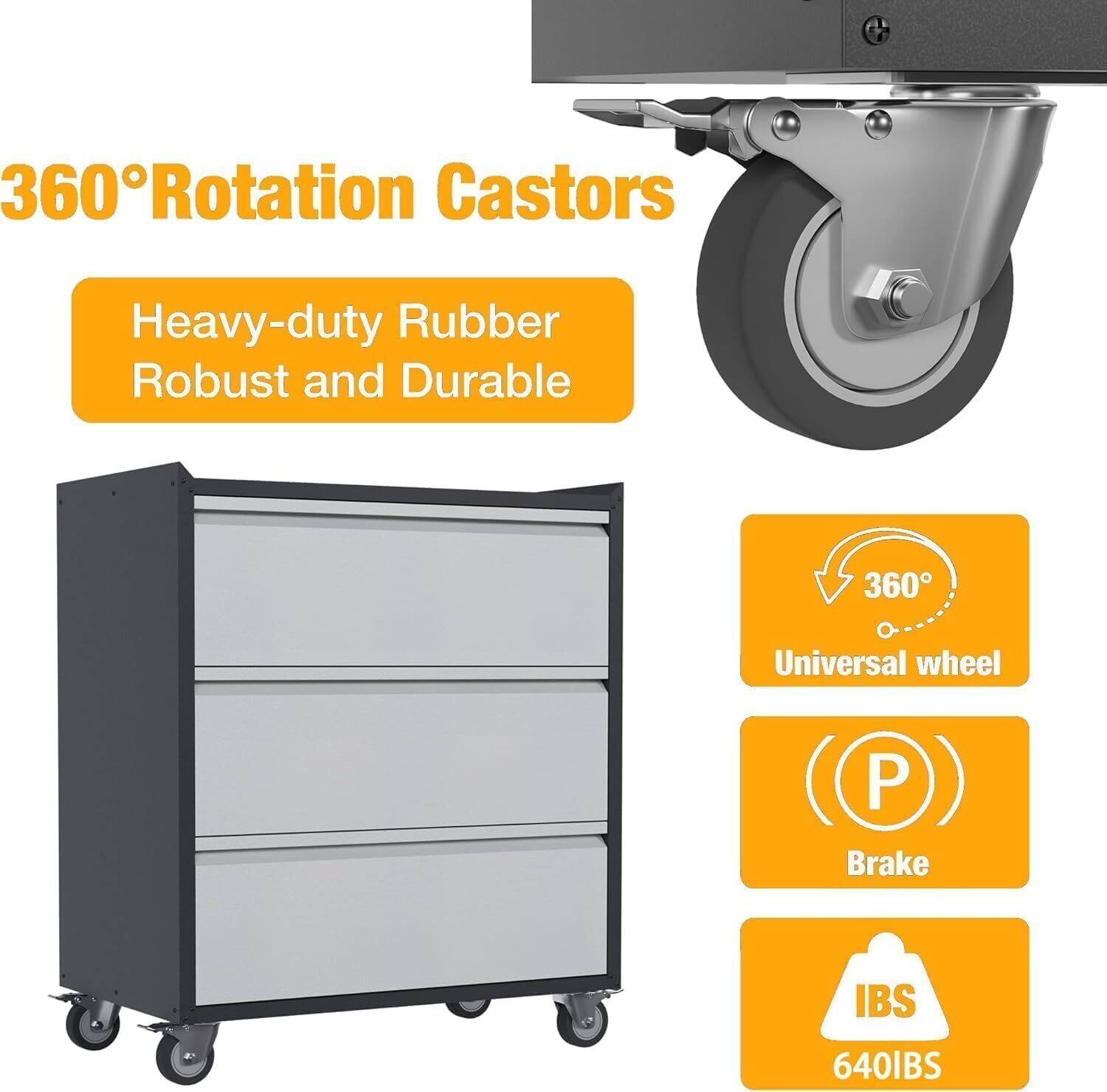 360° Rotation Castors

Heavy-duty Rubber  
Robust and Durable

- 360° Universal wheel
- Brake
- IBS 640lbs