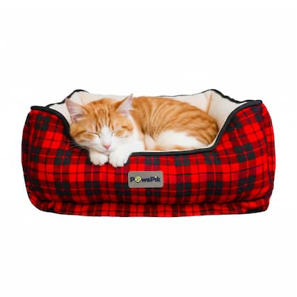 Front. PawsPik - PawsPik Cozy Fleece & Plush Cat & Dog Orthopedic Bolster Bed, Red Flannel - Red Flannel.