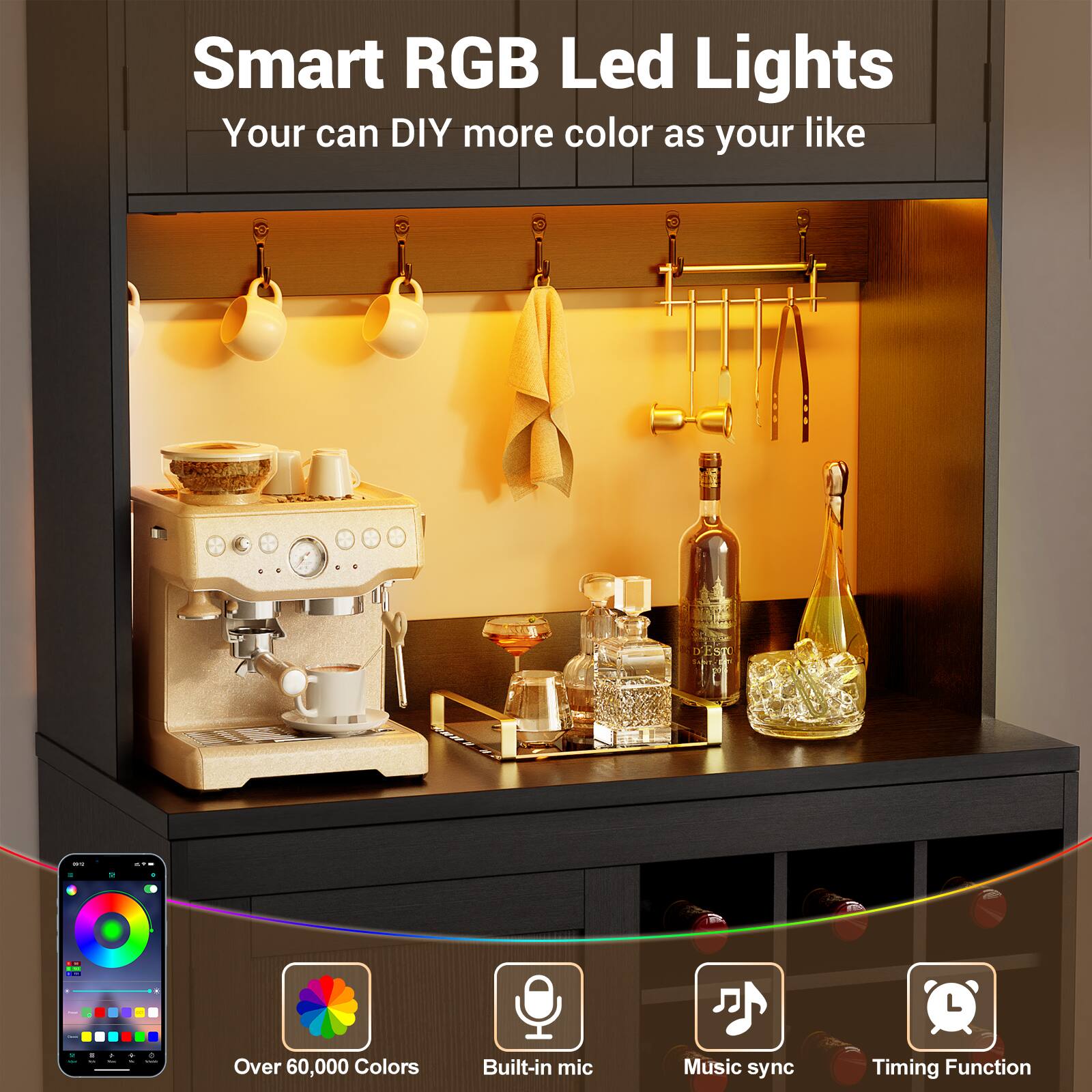 Smart RGB Led Lights  
Your can DIY more color as your like  

- Over 60,000 Colors  
- Built-in mic  
- Music sync  
- Timing Function