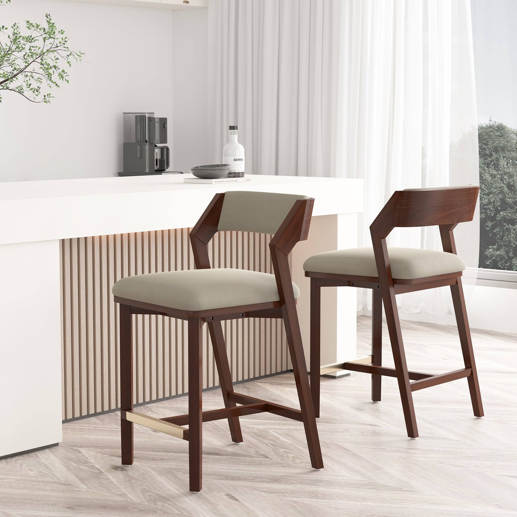 Angle. Manhattan Comfort - Patricia Modern Wood Upholstered Counter Stool - Set of 2 - Linen.