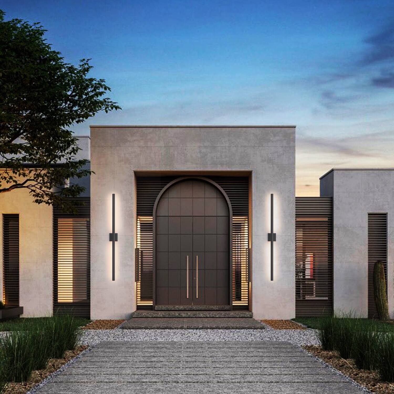 Back. Umeiluce - 50 inch Modern Aluminum LED outdoor Wall Light Waterproof Triac Dimming Cylinder Wall Sconces - Matte Black.