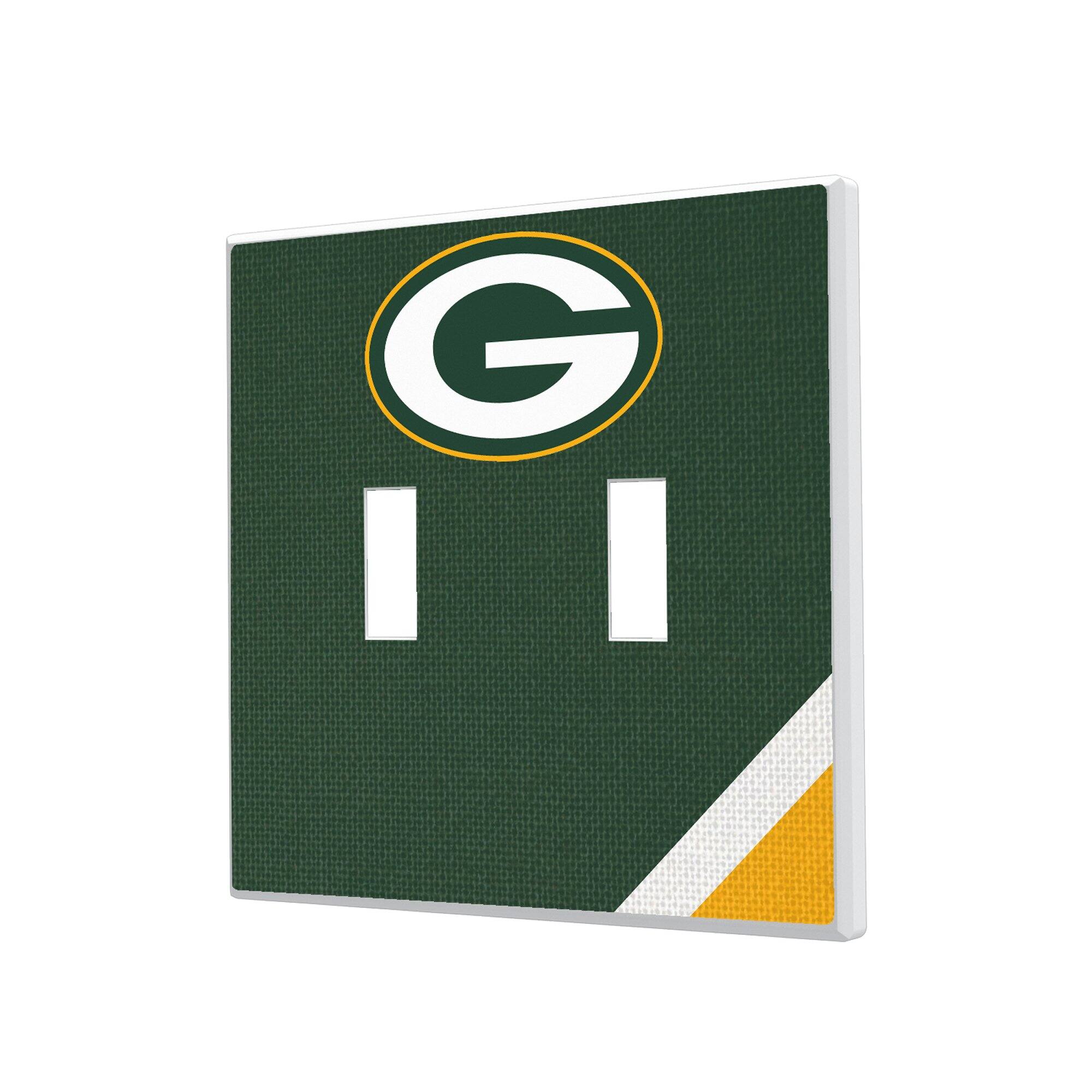 Front. Keyscaper - Green Bay Packers Diagonal Stripe Double Toggle Light Switch Plate - Multicolor.