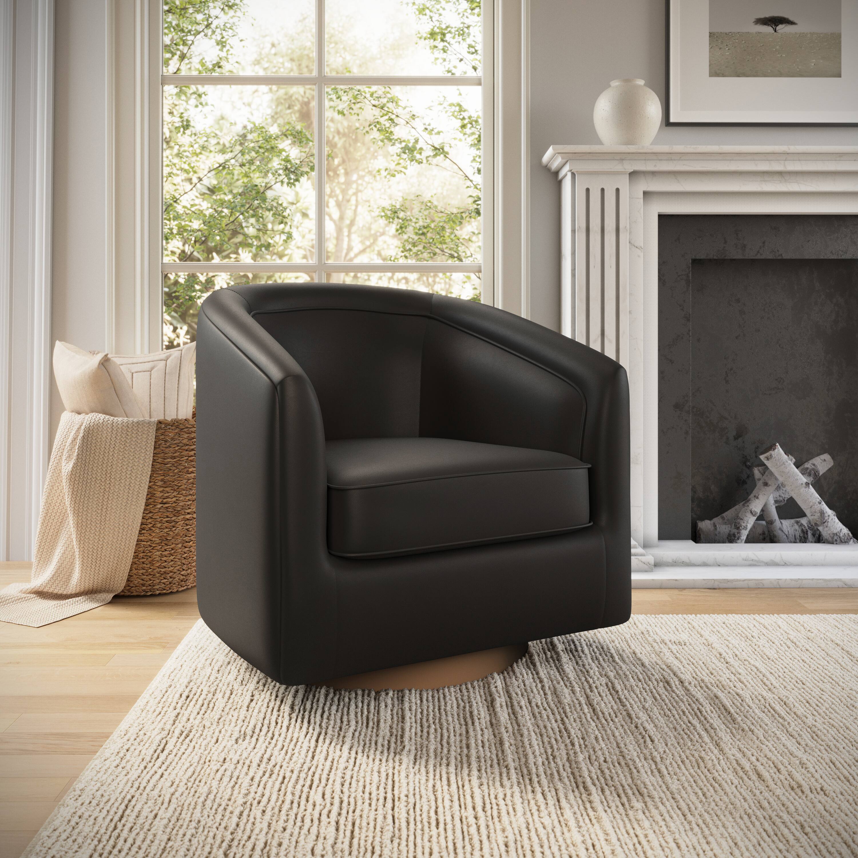 Alt View 1. Emma + Oliver - Della Club Style Barrel Accent Chair with 360 Degree Swivel Base and Sloped Armrests - Black.