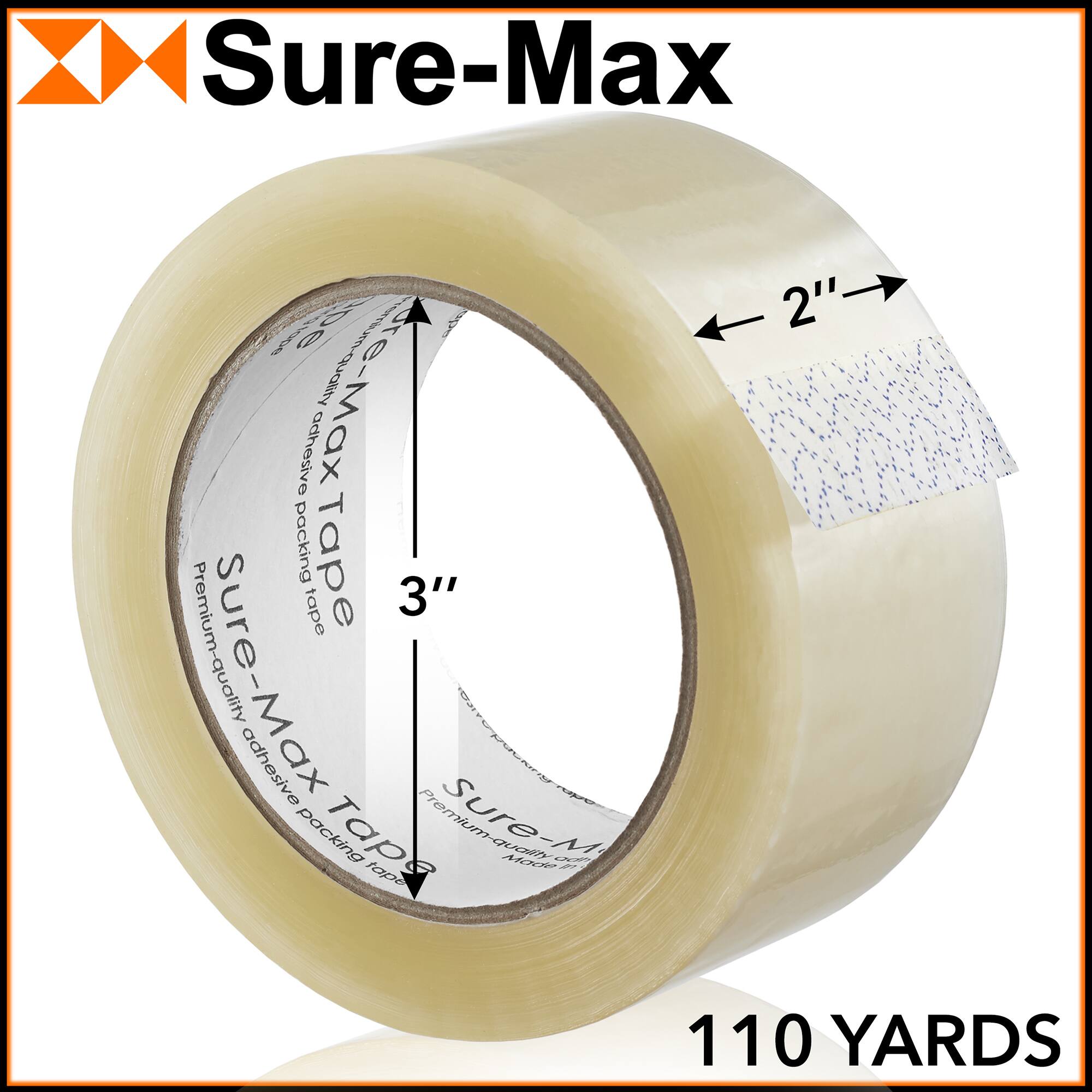 Sure-Max Premium-quality adhesive packing tape. 3" tape. 110 YARDS.