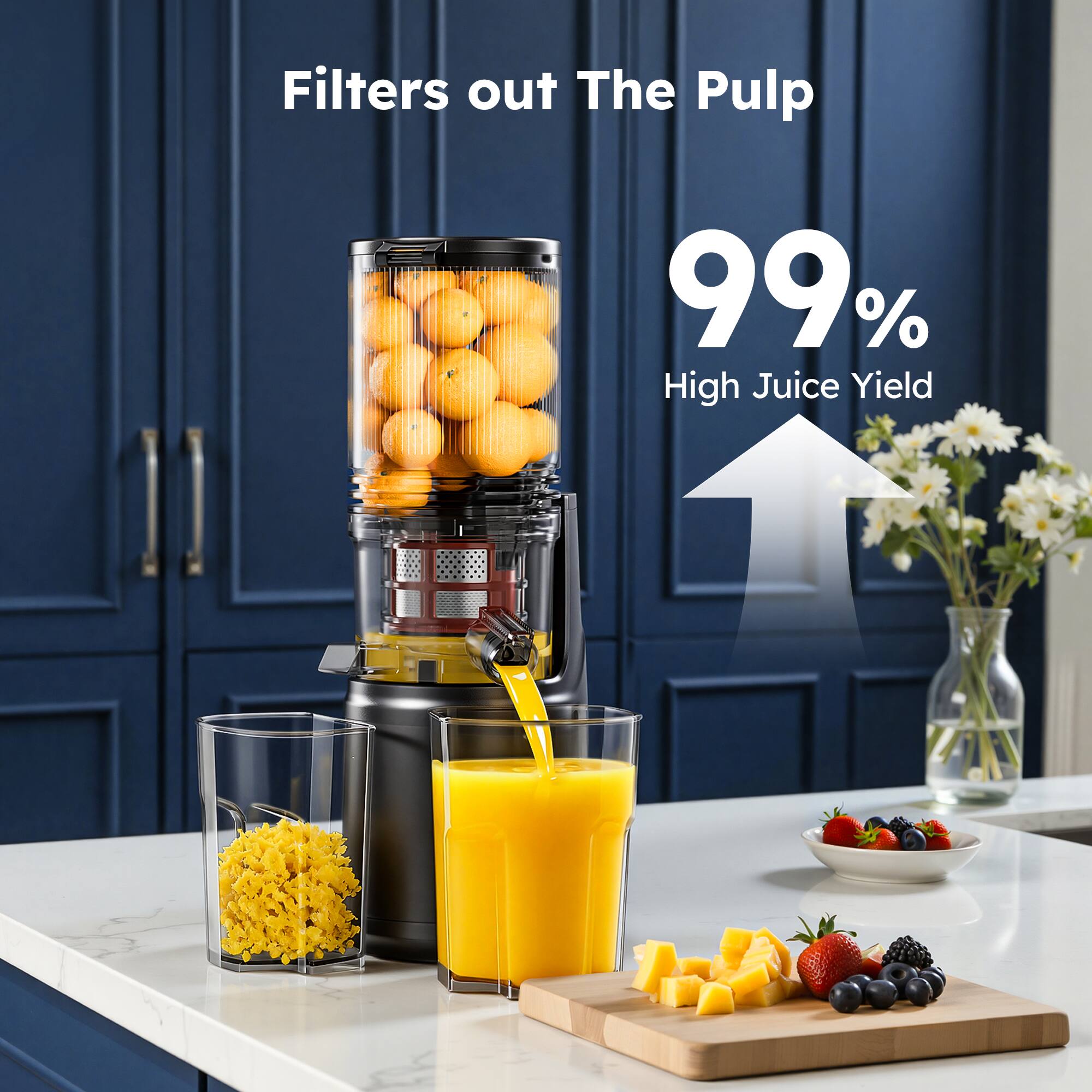 Filters out The Pulp  
99% High Juice Yield