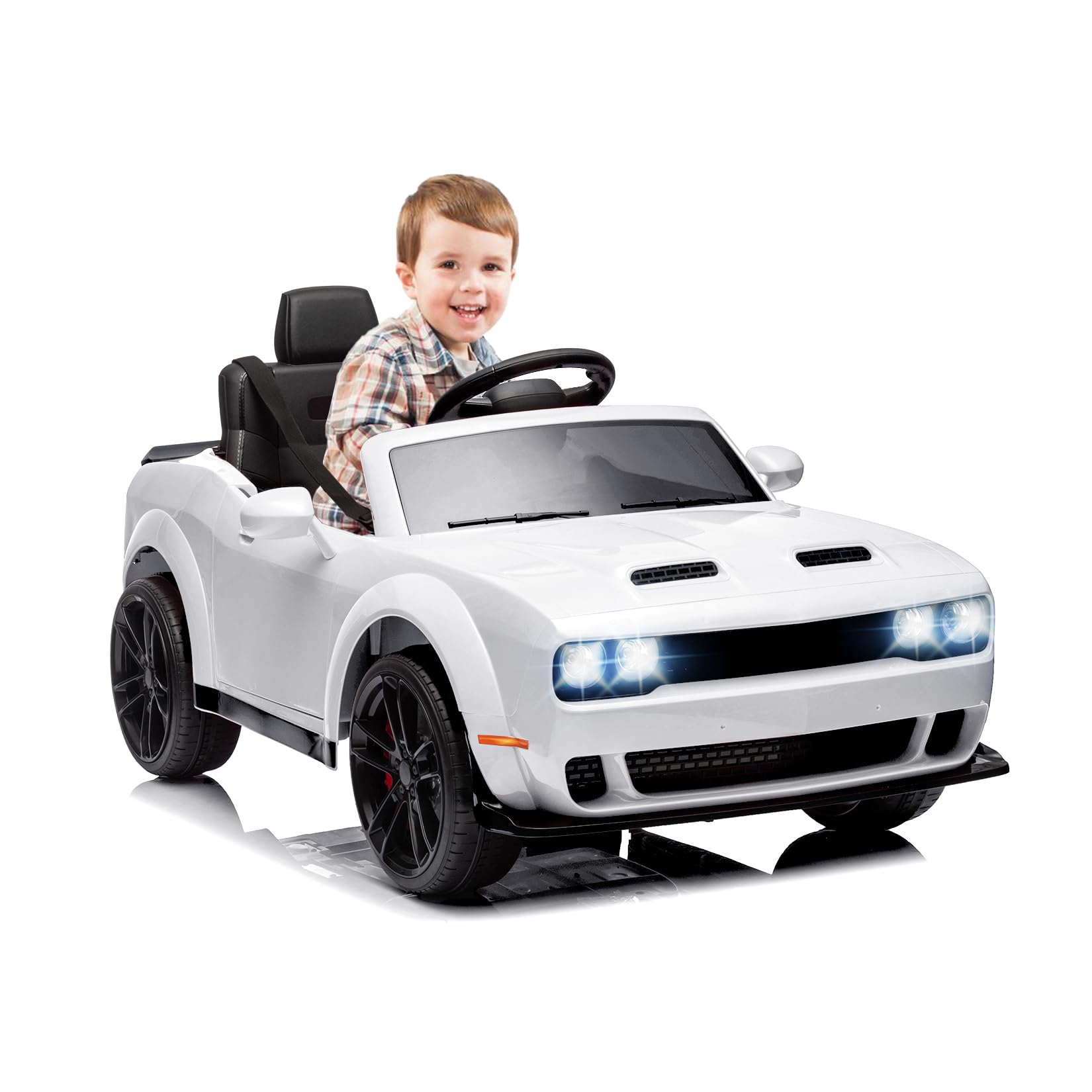 GARVEE - Licensed Dodge Challenger 12V Kids Ride-On Car, Electric Vehicle with Remote Control, LED Headlights, Battery Display