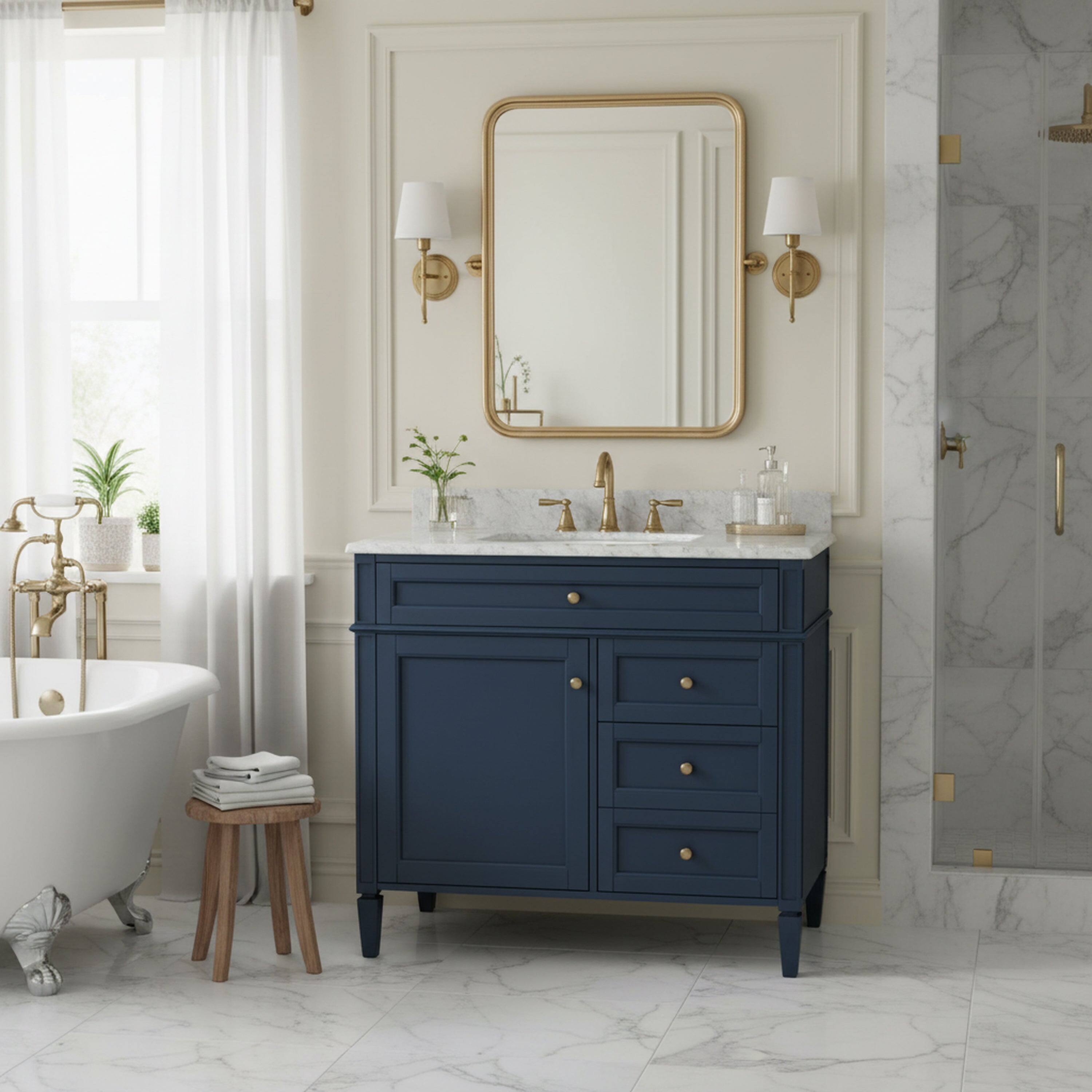 Alt View 1. Boyel Living - 36 Inch Modern Bathroom Vanity Cabinet Two Drawers Tip Out No Sink Blue - Blue.