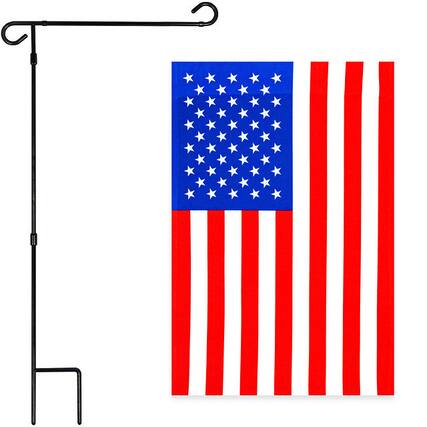 Front. G128 - Combo Garden Flag Stand 36 x 16 in & 12 x 18 in USA Printed Garden Flag. - Assorted Colors.