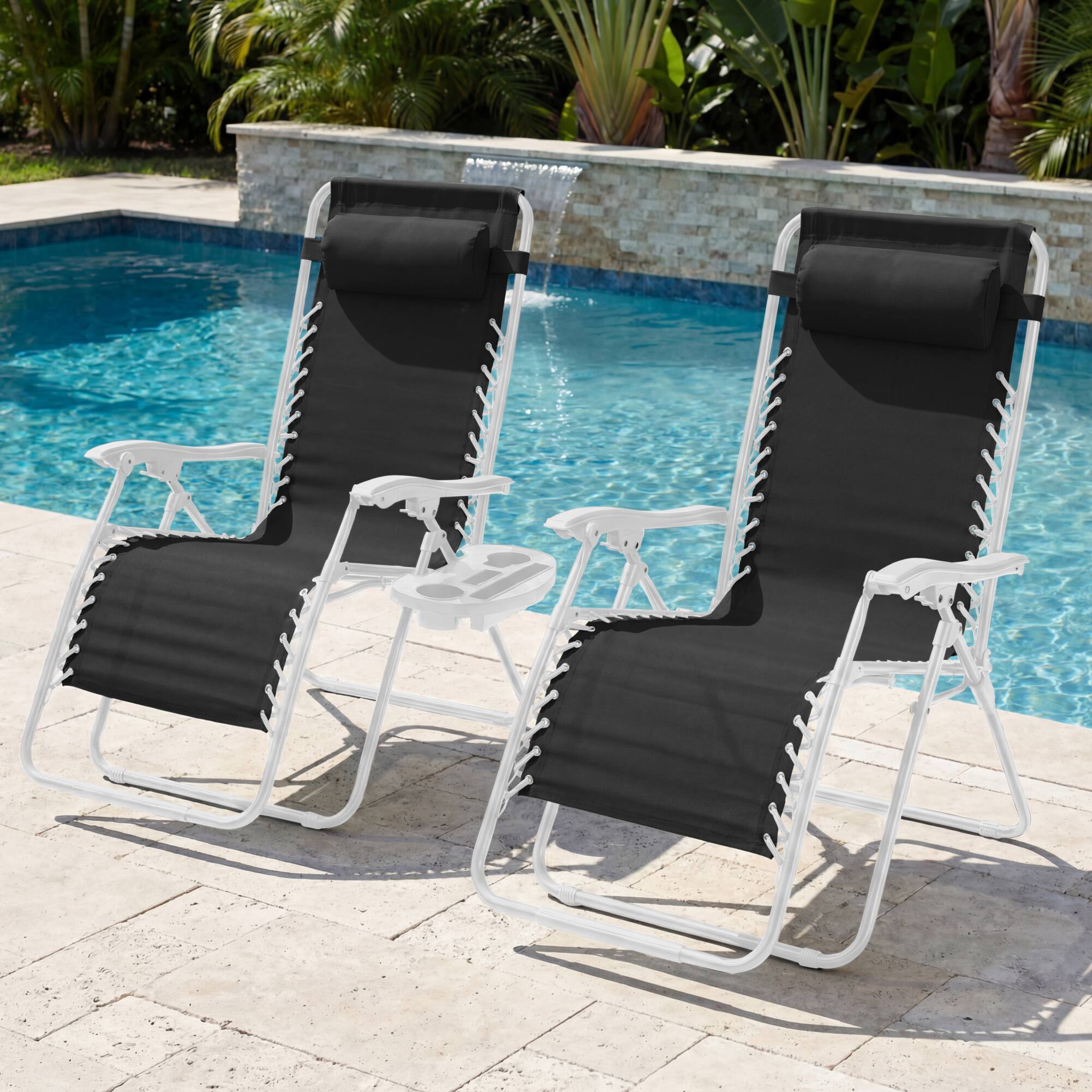 Alt View 3. Best Choice Products - Best Choice Products Set of 2 Extra Wide Zero Gravity Lounge Chair Recliners w/ Cup Holder - Black/White - Black/White.