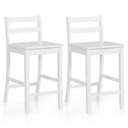 Front. Costway - Costway 24-Inch Wooden Bar Stools Set of 2 with Ergonomic Backrest Counter Height Stools - White.