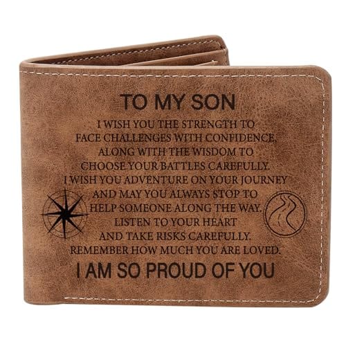 Vulpecula Spade – To My Son Gifts,Leather Wallet for Men,Engraved Personalized Leather Wallet,Birthday Christmas Gifts for Son from Mom – I WISH SON