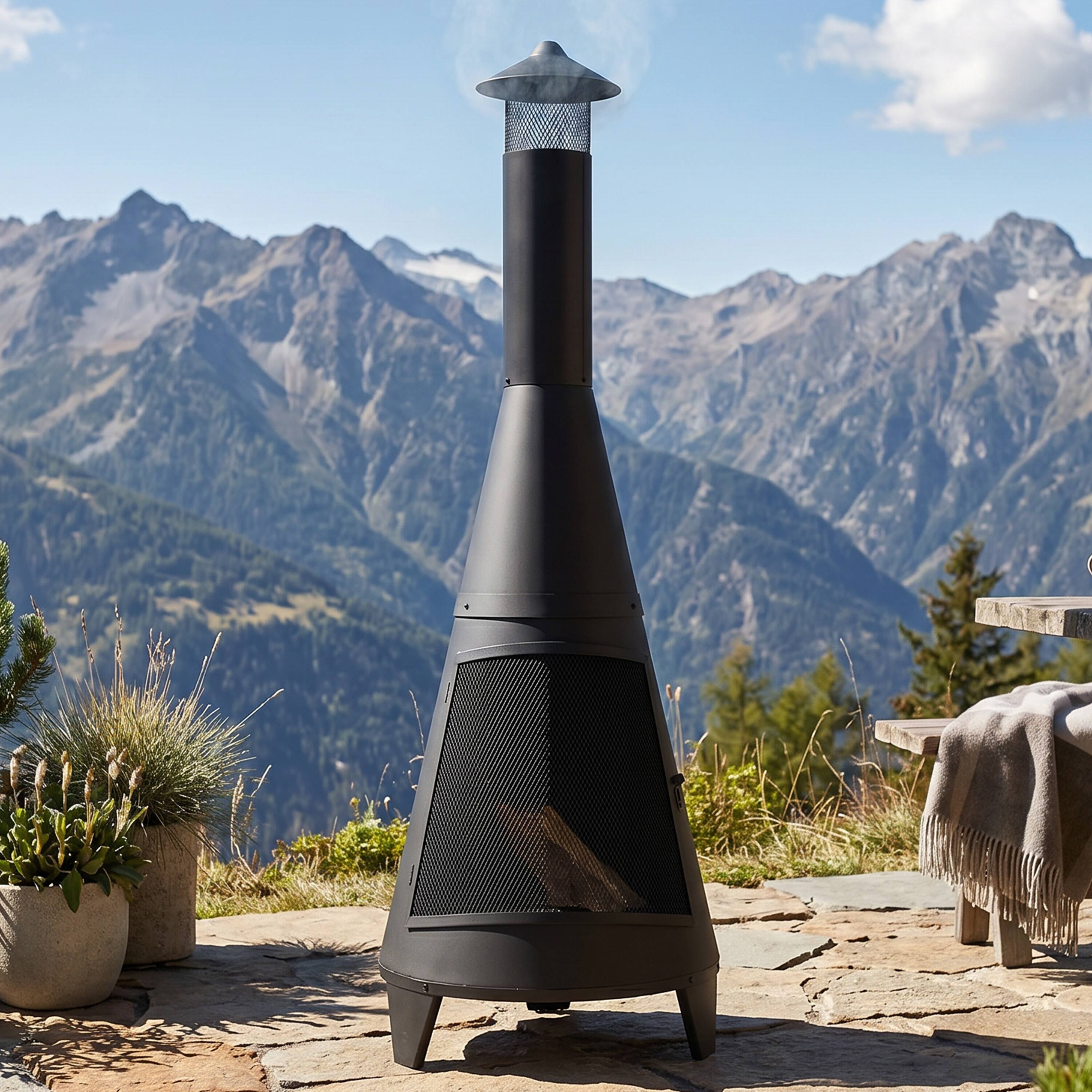 Alt View 1. Sunnydaze - 70 in Steel Wood Burning Chiminea Fire Pit with Rain Cap - Black.