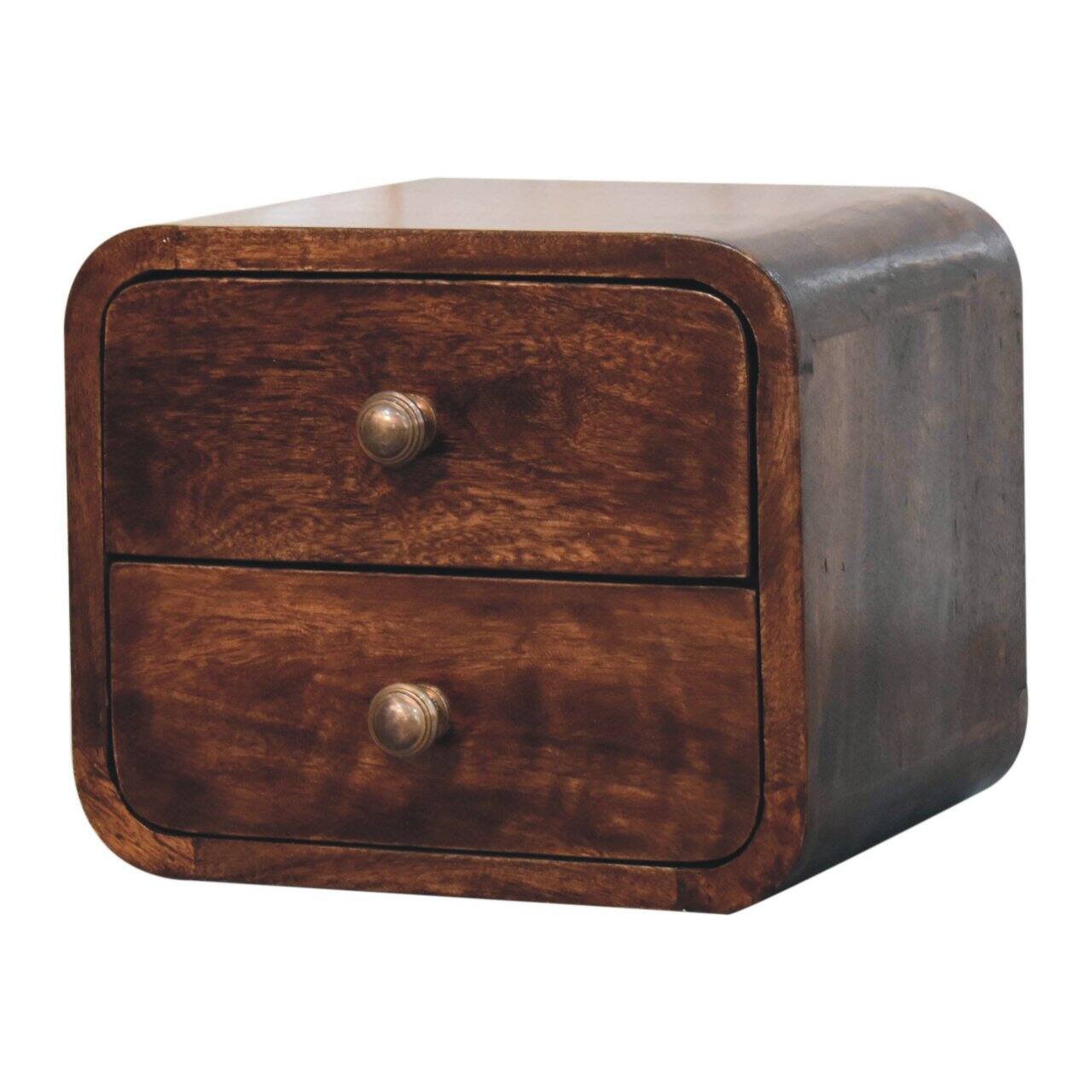 Left. Artisan Furniture - Artisan Furniture Solid Wood Mini Curved California Walnut Wall Mounted Bedside, 2 Drawers, Dark Brown - Chestnut.