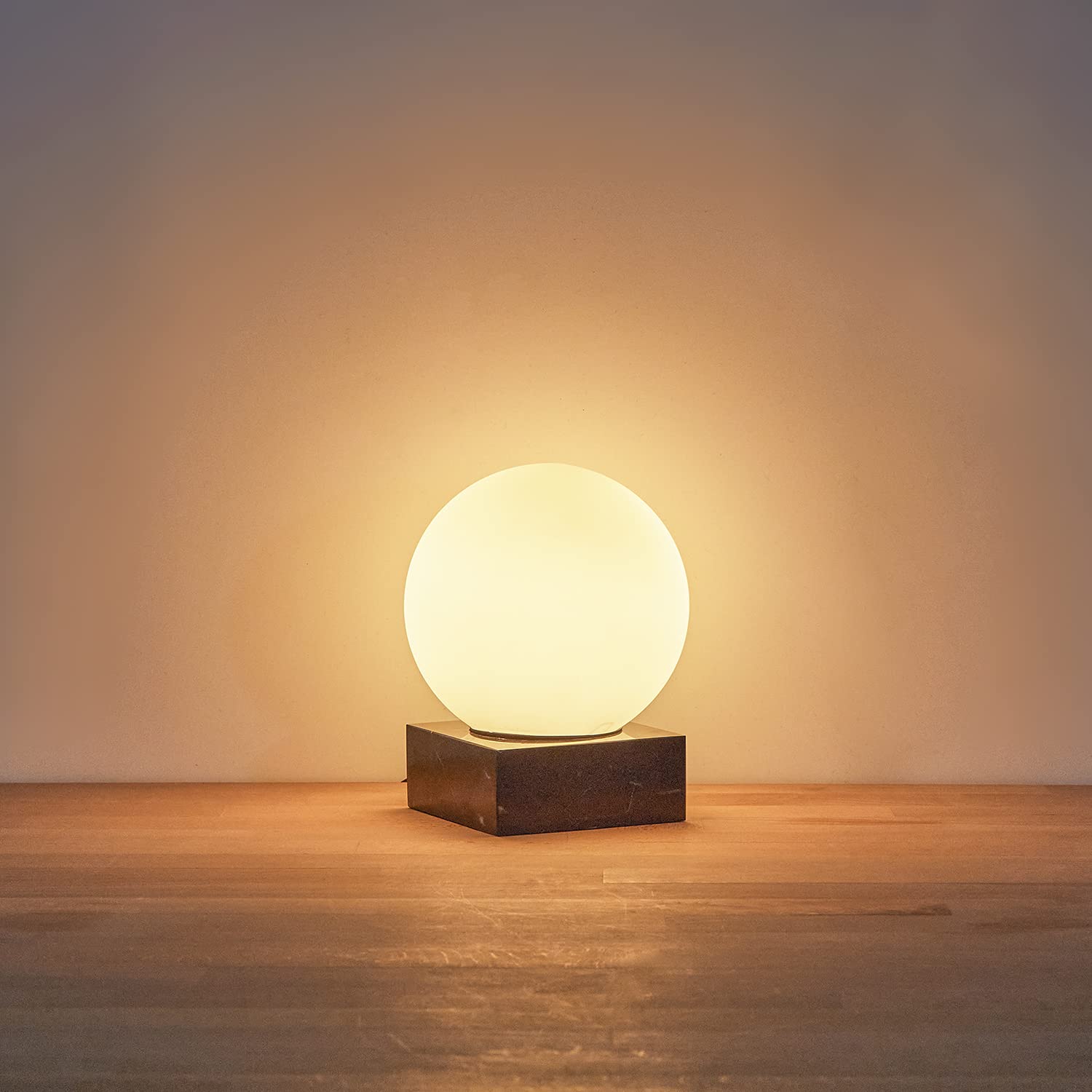 Alt View 4. Reds Spade - FLORNIA Modern Industrial Table Lamp Unique Bedside Nightstand Desk Lamp Glass Shade Marble Base Bedroom - Gold Round with 3000K.
