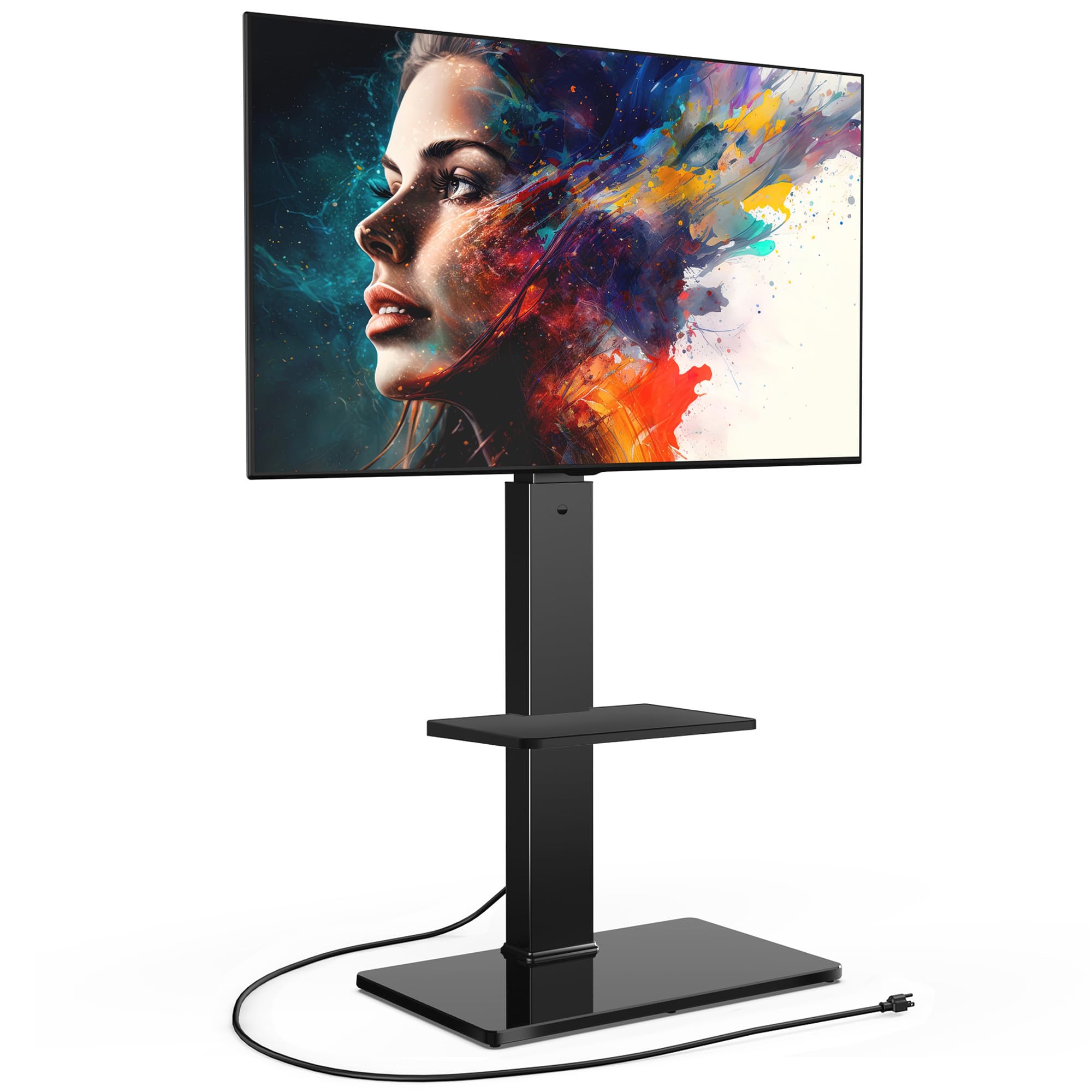 Front. Refined Abode Design - Swivel Floor Tv Stand With Mount For Tvs 37 43 50 55 60 65 70 Lcd Led Flat/curved Screens Universal Televis - Black With Shelf & Power Strip.