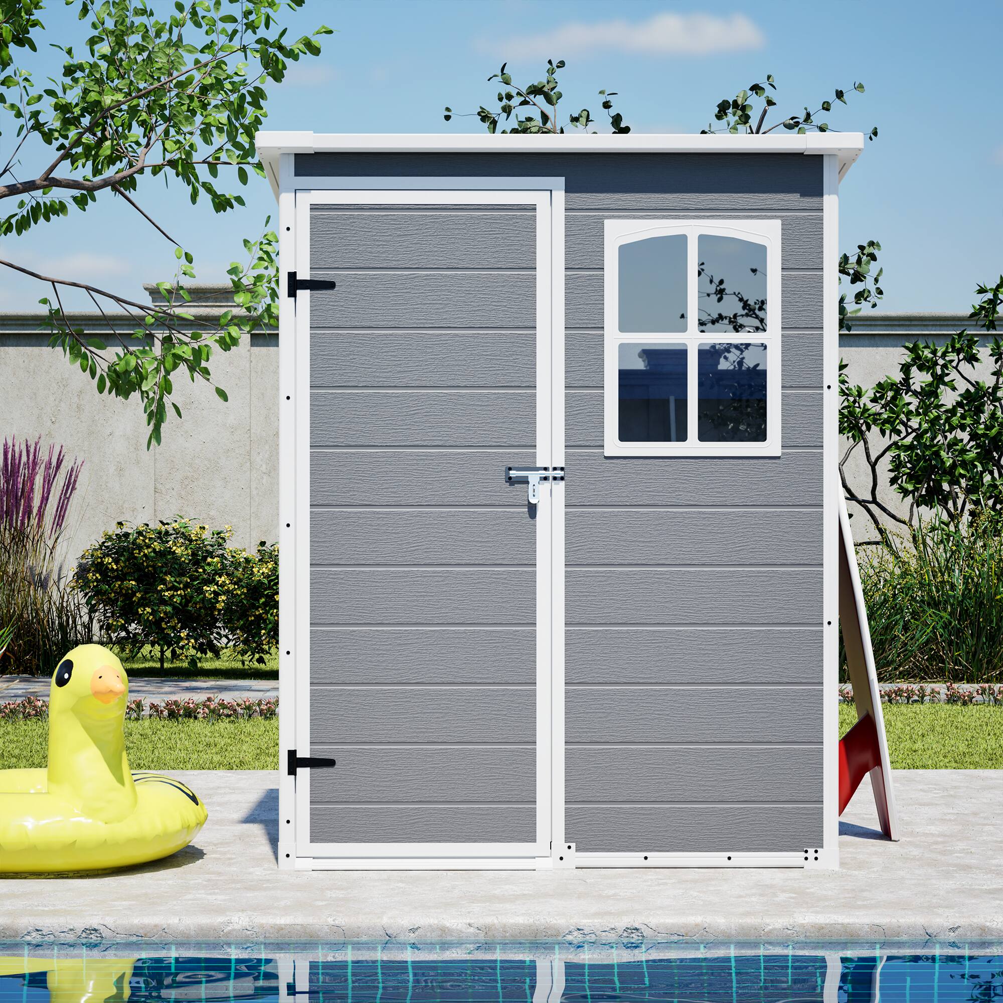 Alt View 7. Loheer - Loheer 5x3 Resin Outdoor Storage Shed Waterproof Garden Tool Shed with Floor Lockable Gray Plastic Shed.