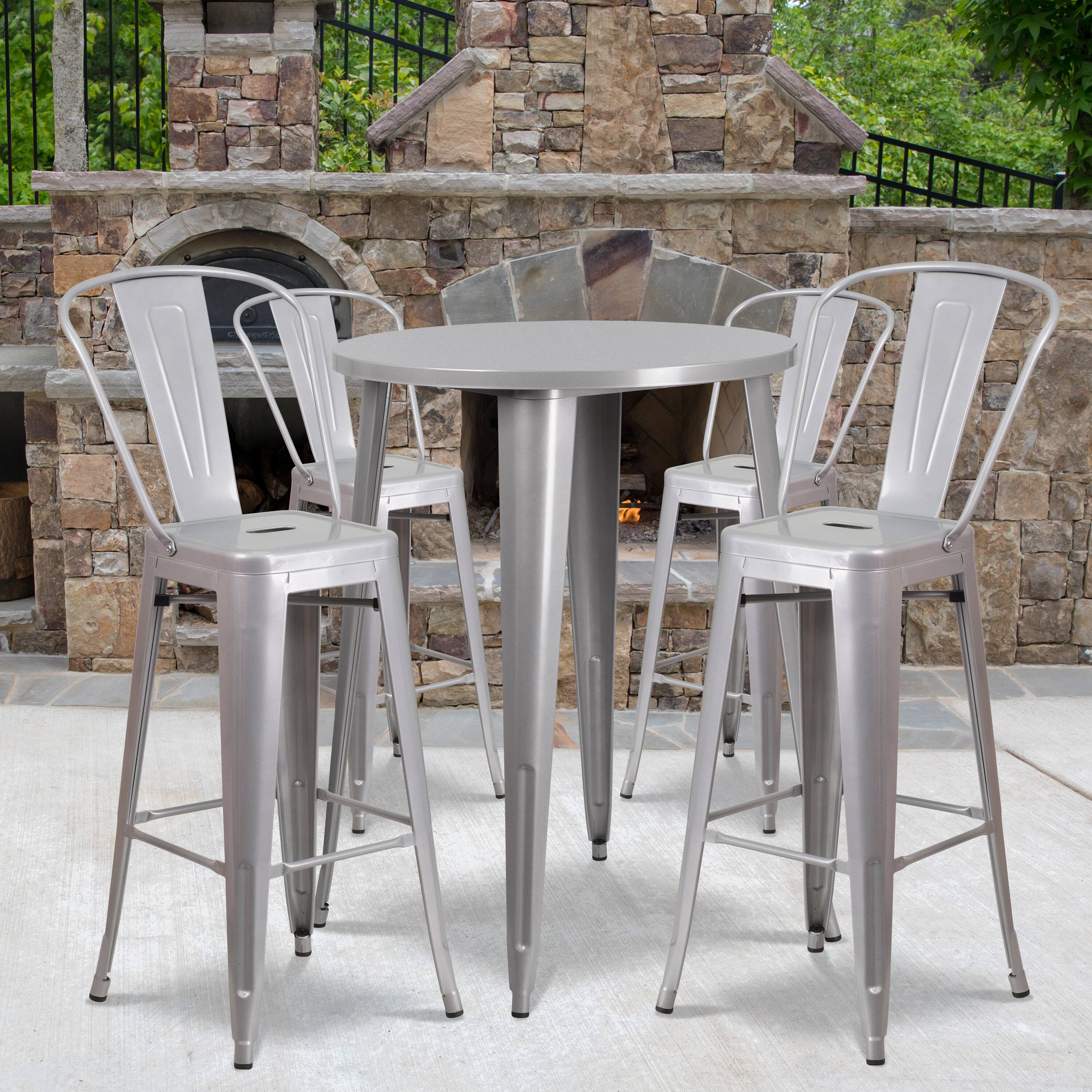 Alt View 1. Emma + Oliver - Commercial Grade 30" Round Metal Indoor-Outdoor Bar Table Set with 4 Cafe Stools - Silver.