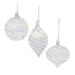 BreeBe - Iridescent Swirl Glass Ornament (Set of 6) - Clear
