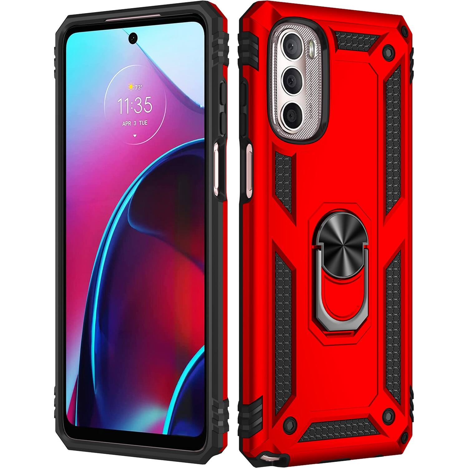 Alt View 11. SaharaCase - Military Kickstand Case for Motorola G Stylus 4G 2022 - Red.