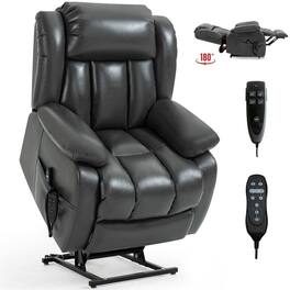 Kadyn - Dual Motor Power Lift Recliner, 180° Recline, Massage & Heat, 350lb Capacity - Gray
