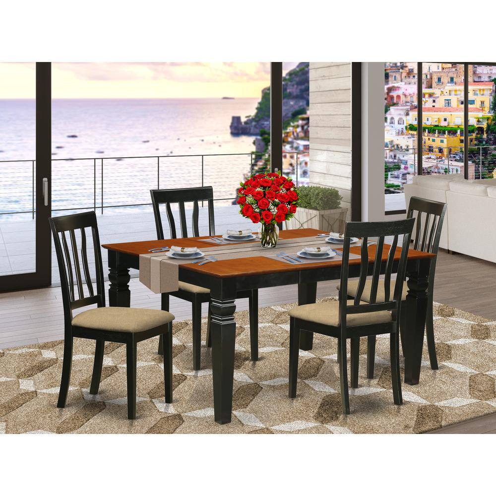 Left. East West Furniture - WEAN5-BCH-C 5 Pc Kitchen table set with a Dining Table and 4 Linen Kitchen Chairs in Black - Black & Cherry.
