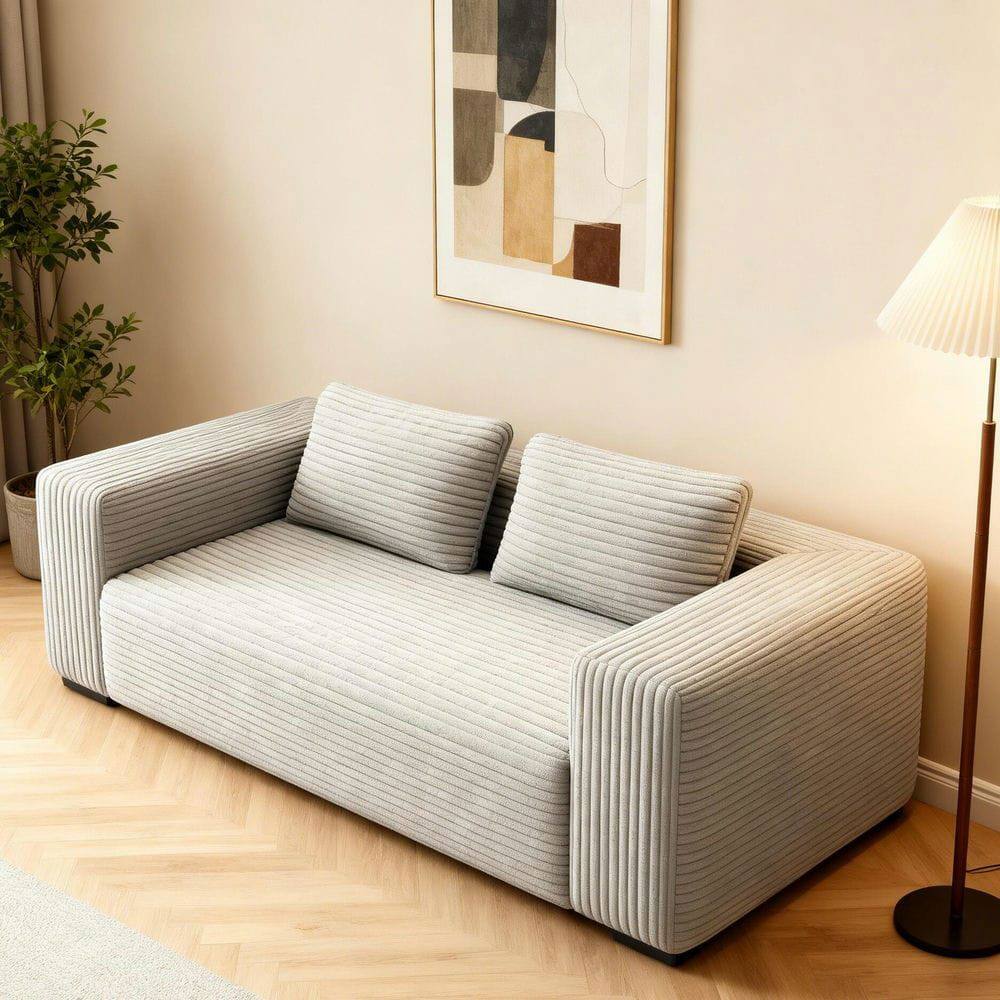 Alt View 2. Kadyn - 2-Seater Corduroy Memory Foam Floor Sofa in a Box, No Assembly for Living Room - White.