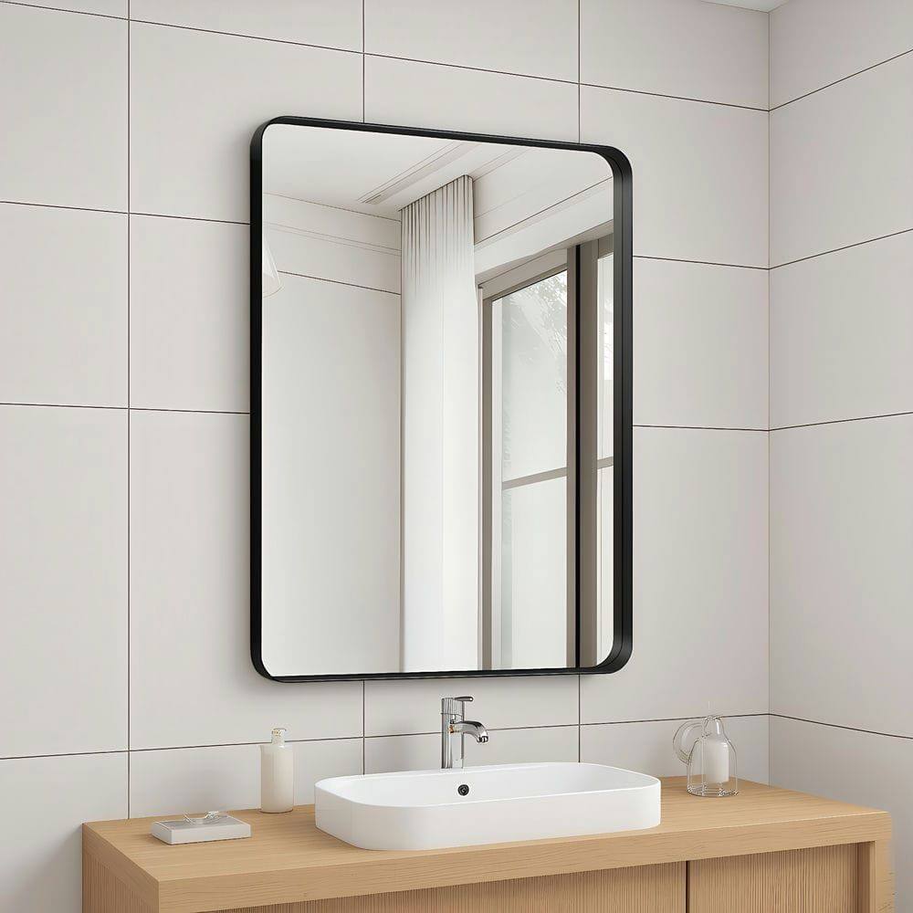 Alt View 1. Kadyn - 20x16 Inch Rectangle Wall Mirror with Rounded Corners and Black Metal Frame - Black.