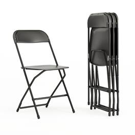 Emma + Oliver - Plastic Folding Chair - 4 Pack 650LB Weight Capacity - Black