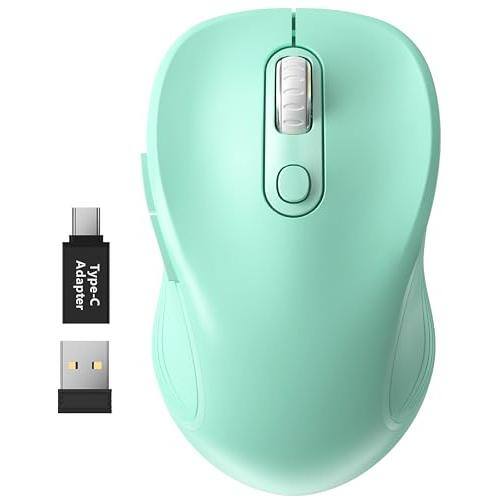 Cozy Serene - Wireless Mouse USB Type-C Purple 2.4g For Laptop Computer With Receiver And Adapter - Wireless - Mint Green