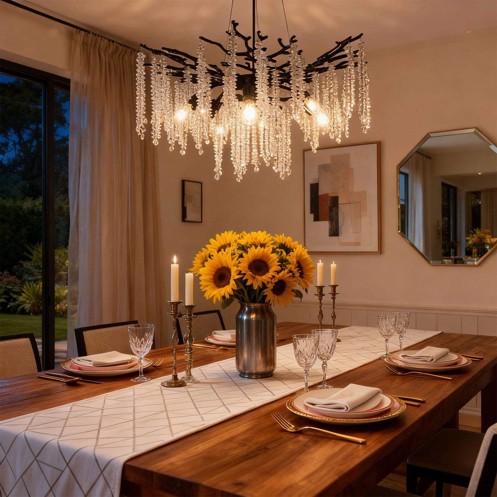 Alt View 7. Unique Bargains - Crystal Chandelier D23.7" Modern Chandeliers for Dining Room K9 Tree Branches 6-Light Luxury Pendant Lighting - Black.