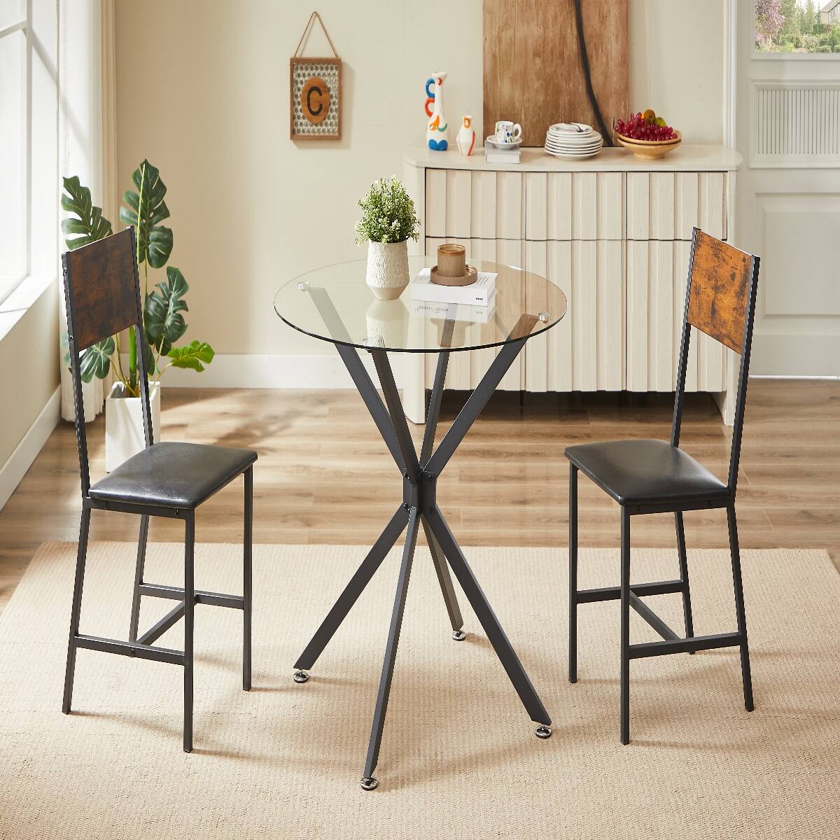 Loheer 35 inch Round Tempered Glass Dining Table with Metal Legs Black ...