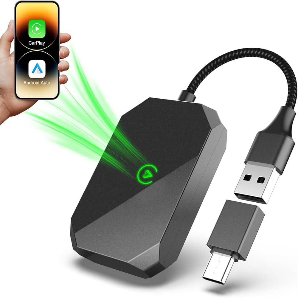 ACJPR - 2-in-1 Wireless CarPlay Adapter, 5.8GHz Smart Chip, for iPhone & Android, Black