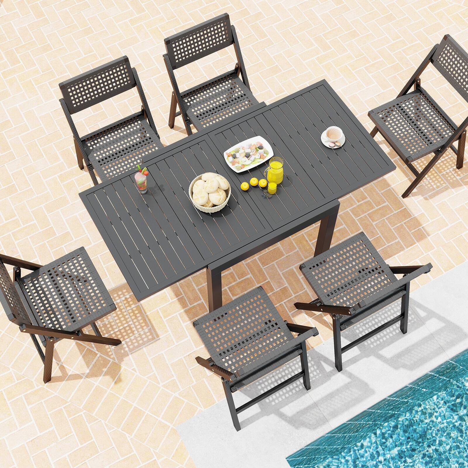 Alt View 4. Sugift - Expandable Patio Dining Table for 4-6 People - Grey.