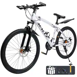 Topteng - 27.5" Mountain Bike for Adult - 27 Speed, Suspension Fork, Comfort Saddle, Dual Disc Brakes, Bicycle for Women/Men - White