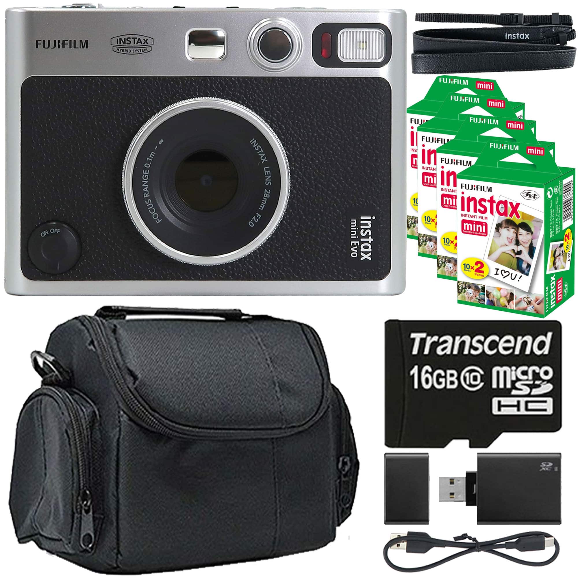 Fujifilm - INSTAX MINI EVO Hybrid Instant Camera + 4x 2x10 Mini Instax Film Bundle - Black