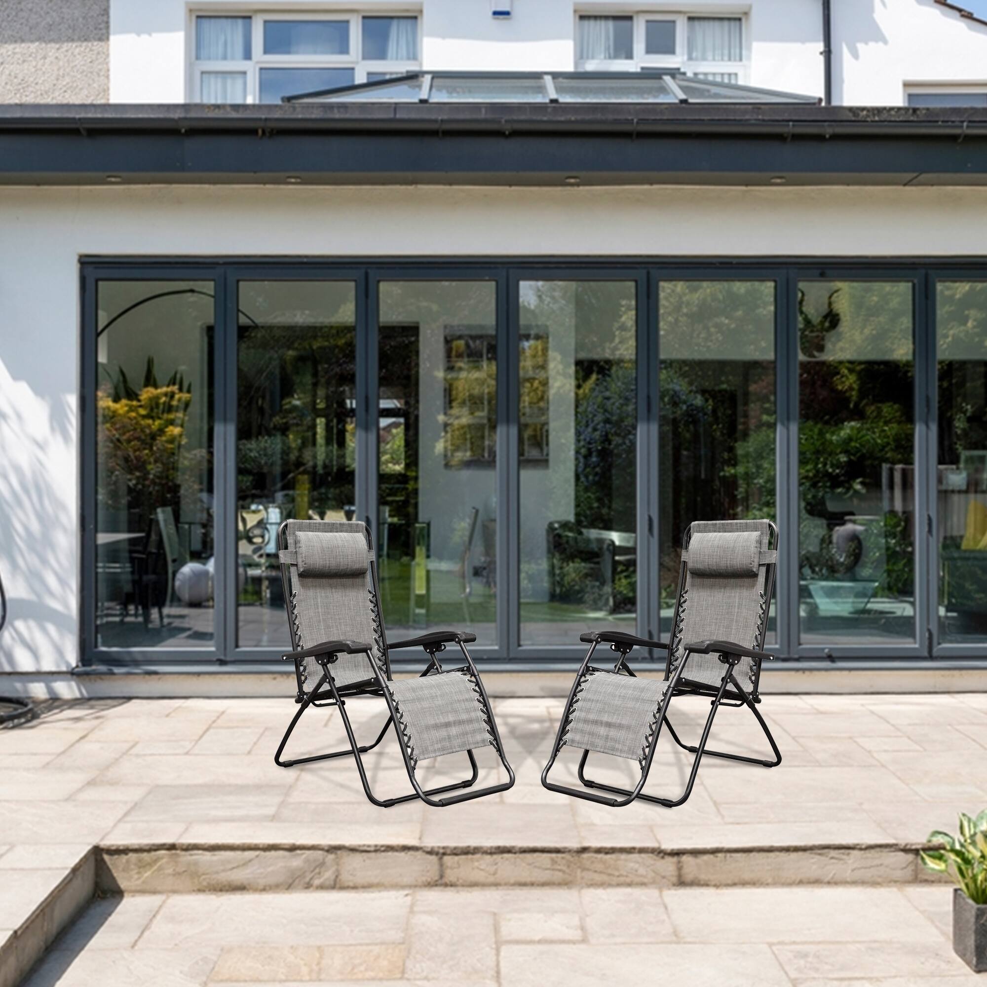 Alt View 3. Caravan Canopy - Caravan Canopy Infinity Zero Gravity Steel Frame Patio Deck Chair, Grey (Pair) - Grey.