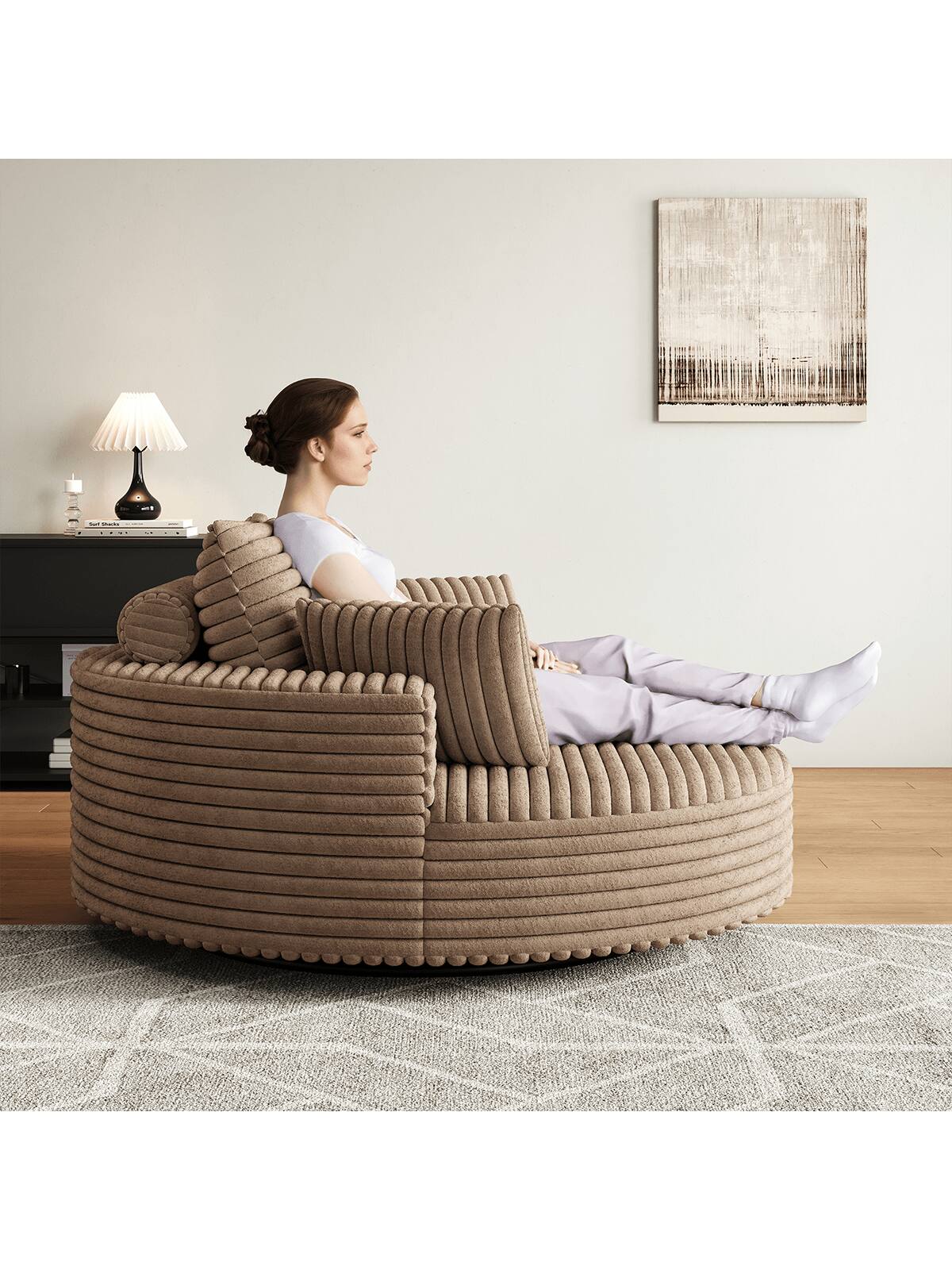 Alt View 1. Trinkets Crazed - 55" L Oversized Swivel Chair, Upholstered Corduroy Comfy Accent Chaise Lounge Sofa Chair - Brown.