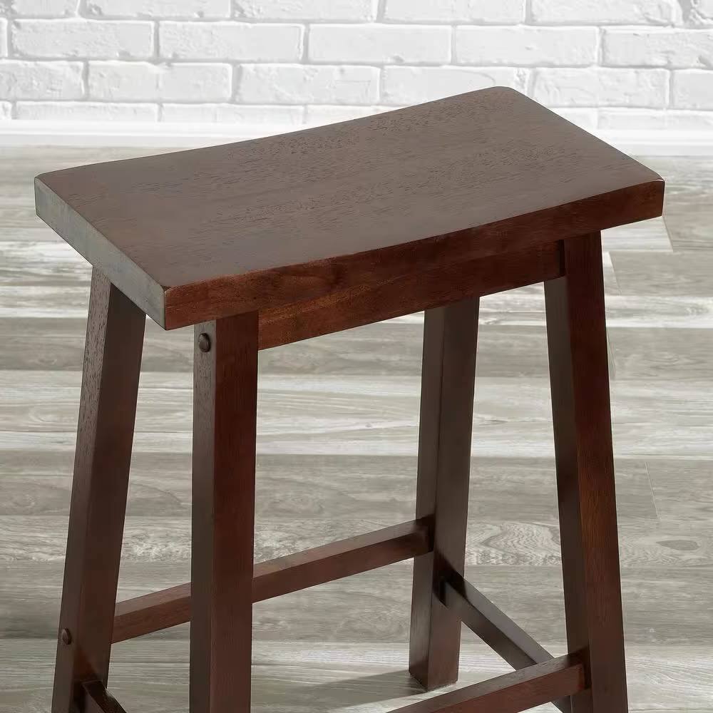 Left. SlickBlue - Rustic Counter Height Saddle Barstools – Set of 2 Wood Farmhouse Style - Walnut.