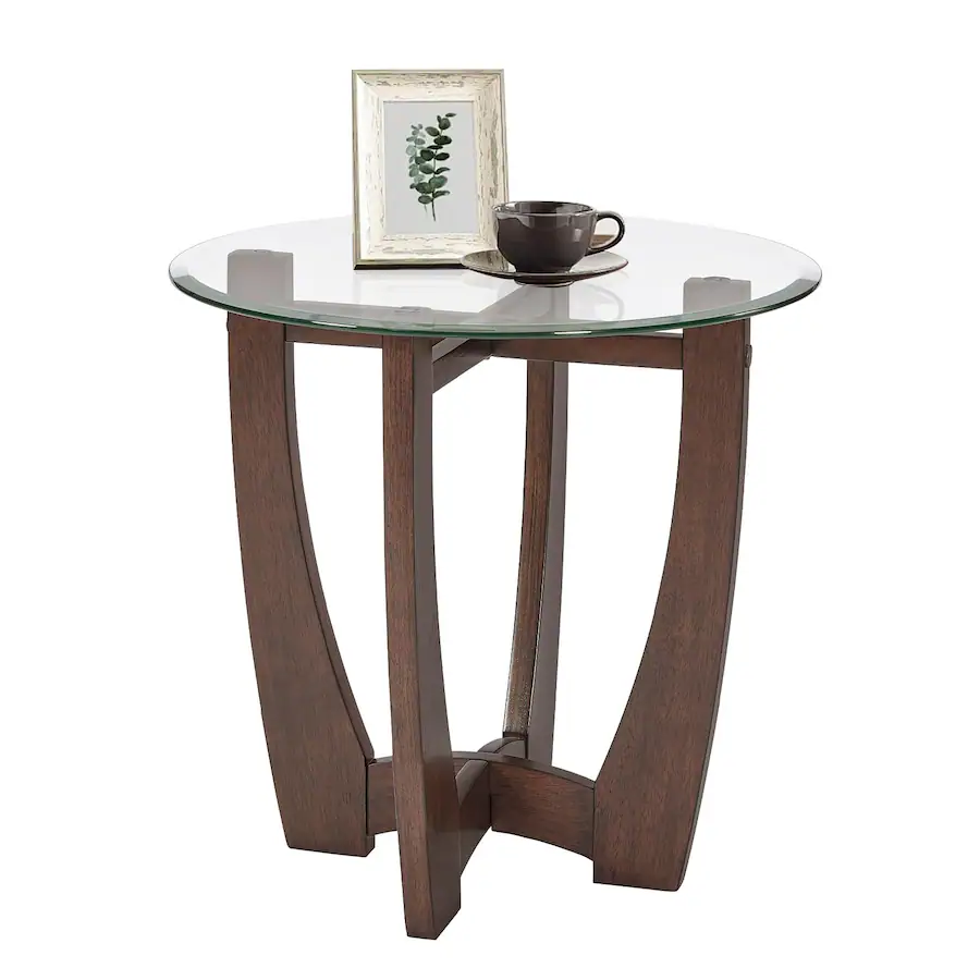 Ecooso Round Glass Coffee Table Small Center Table with Wood Base for Living Room or Office Cherry