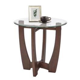 Ecooso - Round Glass Coffee Table 23.5", Small Center Table with Wood Base for Living Room or Office - Cherry