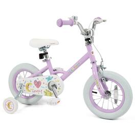 Costway - 12 Inch Kids Bike for Girls Boys Age 3-8 Years with Training Wheels, Coaster Brake - Purple