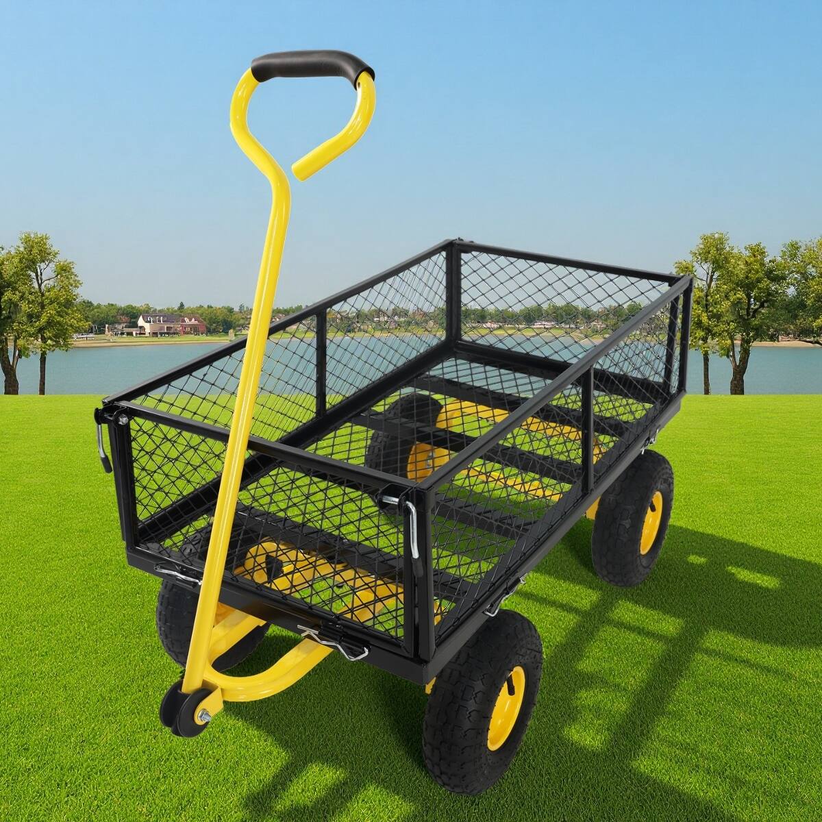 Left. Loheer - Loheer Heavy Duty Garden Dump Cart with Pneumatic Tires, Metal Utility Wagon, 660 lb Capacity.