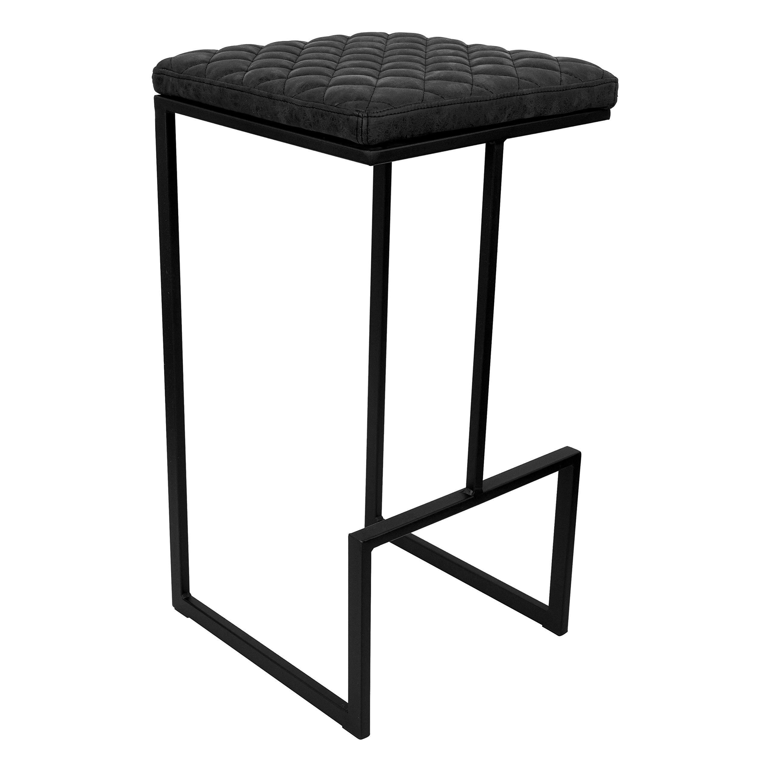 Front. LeisureMod - Quincy Modern Quilted Leather Bar Stool with Black Metal Frame Counter Height Chair for Kitchen and Counter Seating - Charcoal Black.